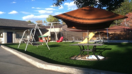 Swingset, slide, and picnic area are perfect for the letting the young at heart run and play